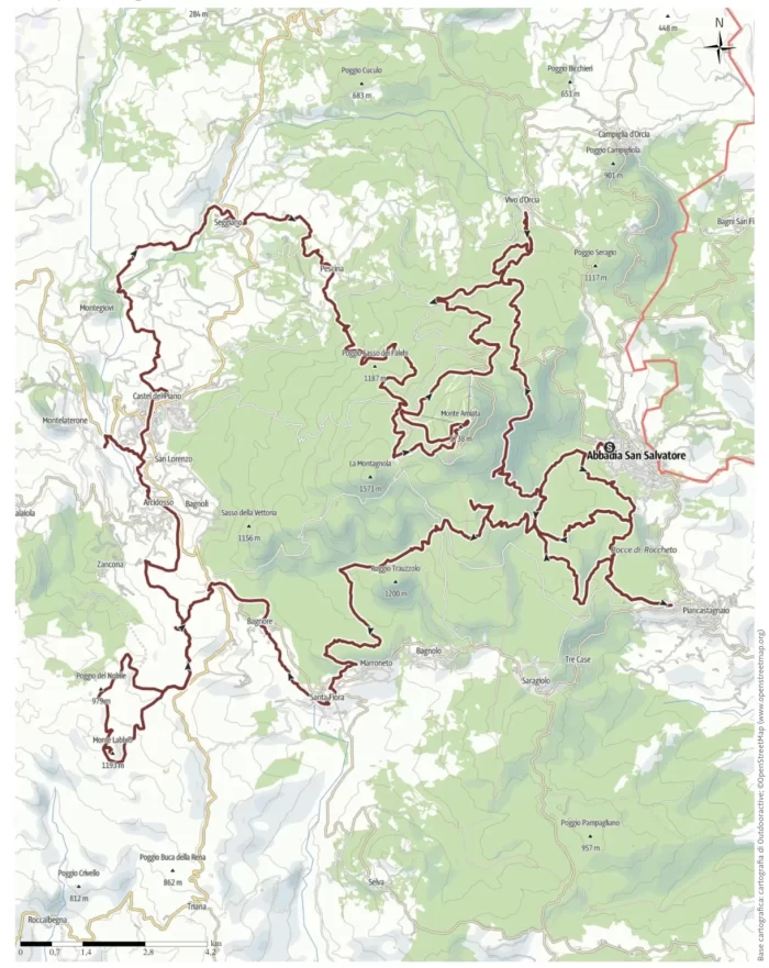 Mappa del cammino del Vulcano Amiata